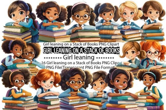 Girl Leaning on a Stack of Books Sublimation Bundle: A Creative Asset for Designers and Entrepreneurs
